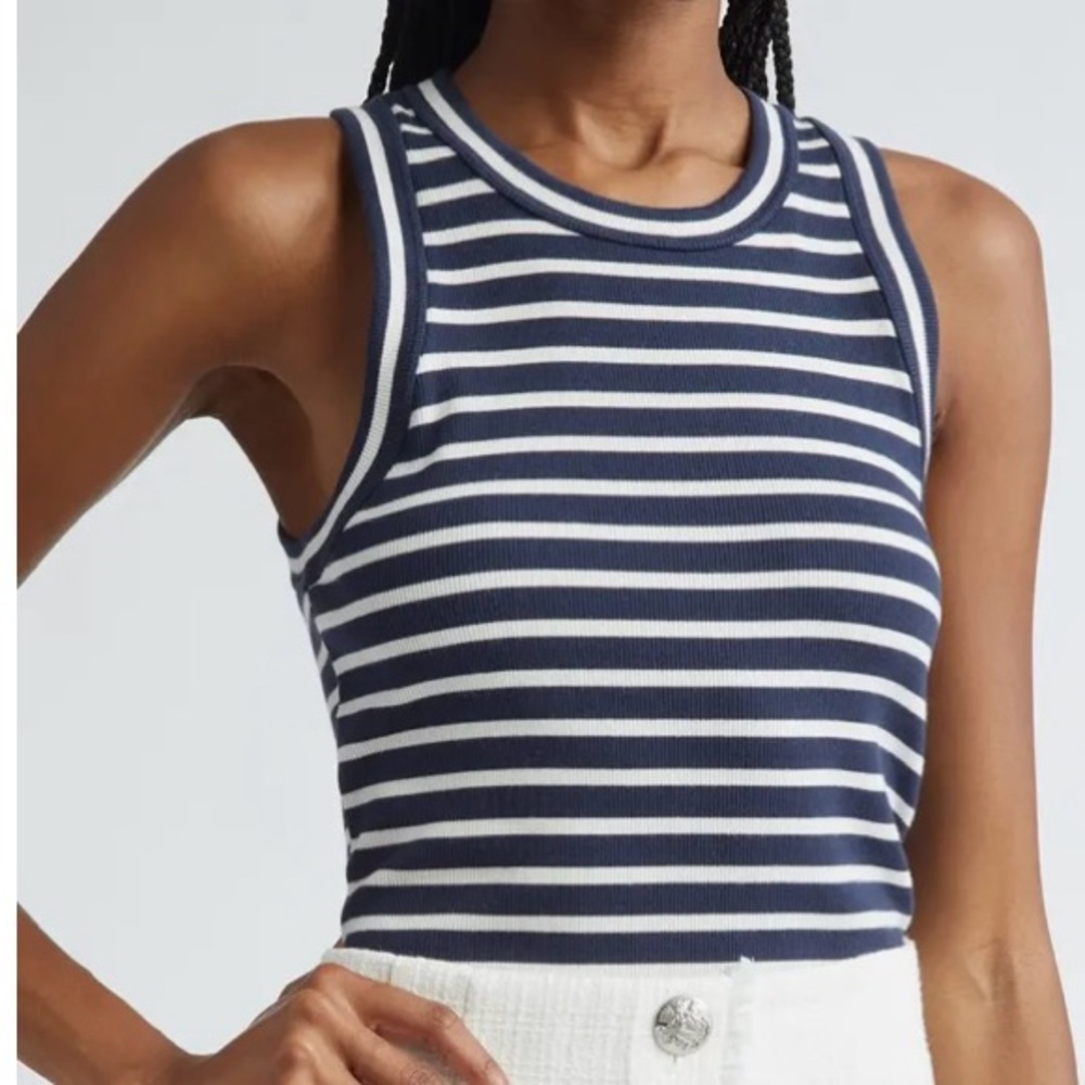 Veronica Beard NWT Jordyn Crop Tank striped marine/Offwhite Size Large